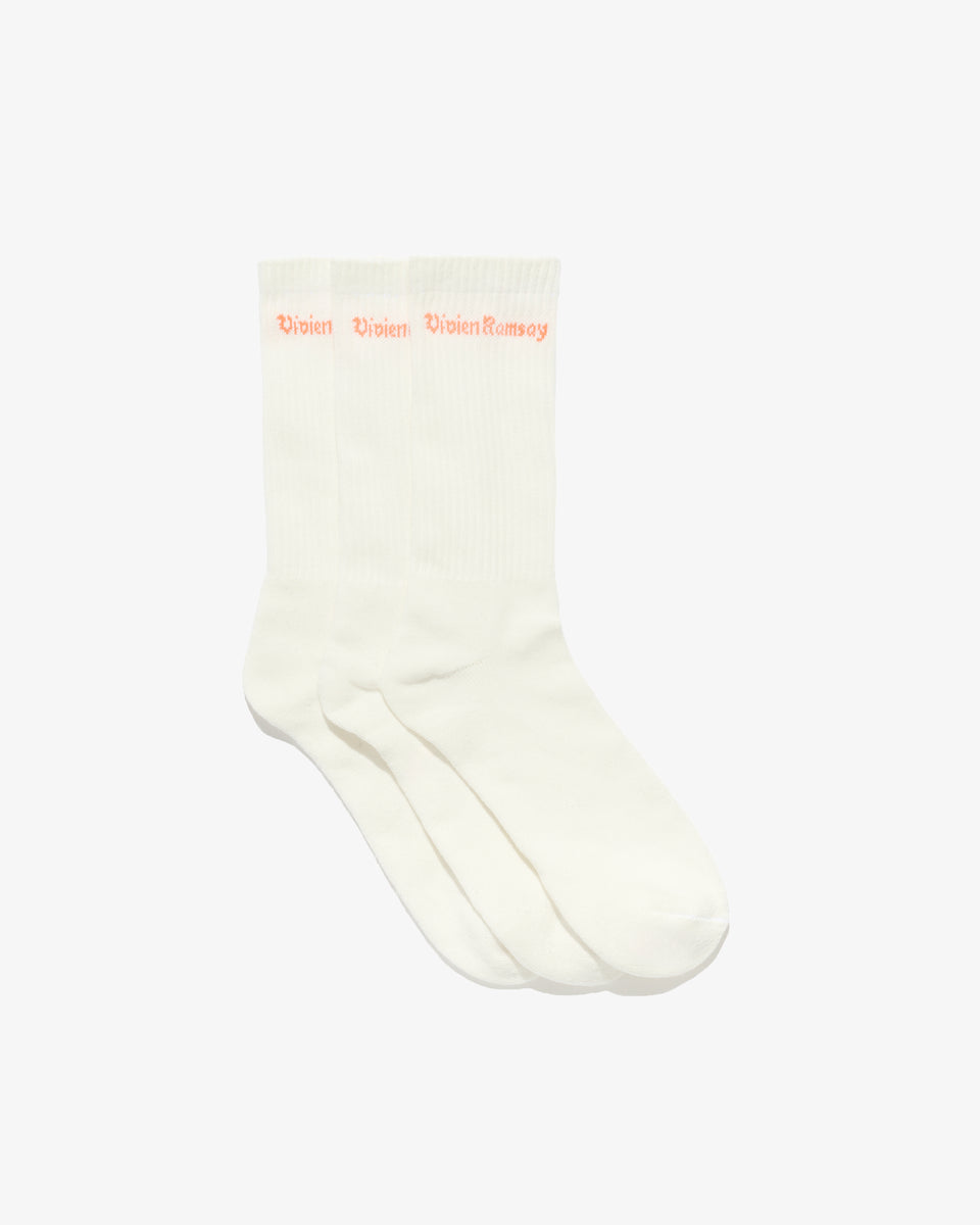 Sports Sock White with Orange Logo(3 Pack)