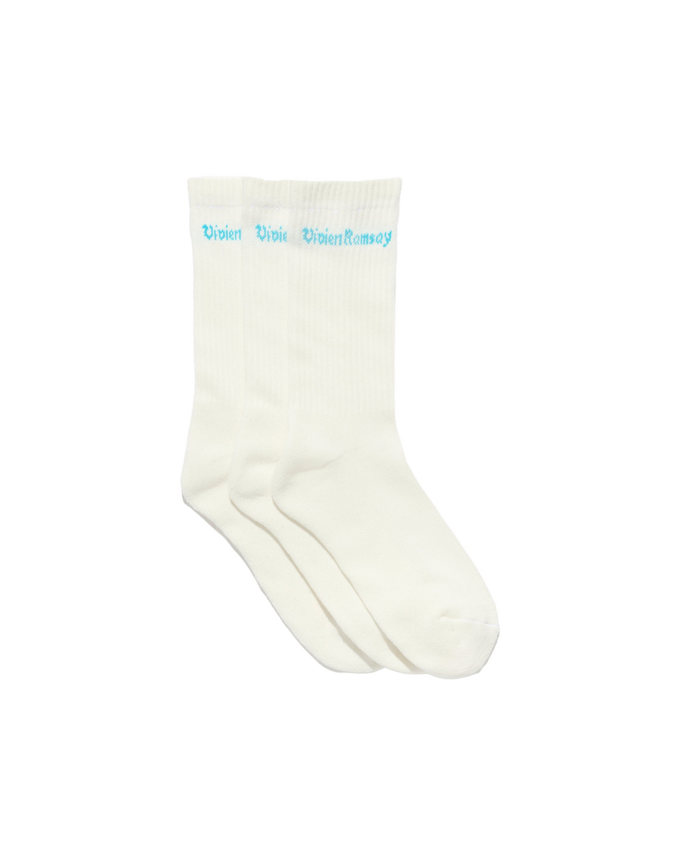 Sports Sock White with Sky Blue Logo(3 Pack)
