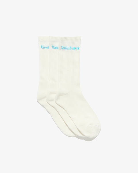 Sports Sock  White with Sky Blue Logo(3 Pack)